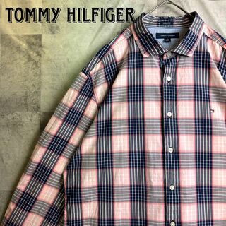 トミーヒルフィガー(TOMMY HILFIGER)の美品 トミーヒルフィガー マドラスチェック 長袖シャツ フラッグ刺繍ロゴ XL(シャツ)