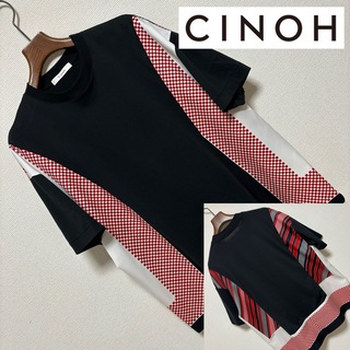 チノ(CINOH)の美品■CINOH チノ■スカーフ パネル 切替 カットソー Tシャツ 半袖 F(カットソー(半袖/袖なし))