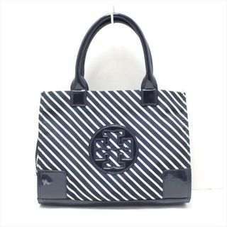 トリーバーチ(Tory Burch)のTORY BURCH(トリーバーチ) ハンドバッグ - ダークネイビー×白 斜めストライプ ナイロン×エナメル(ハンドバッグ)