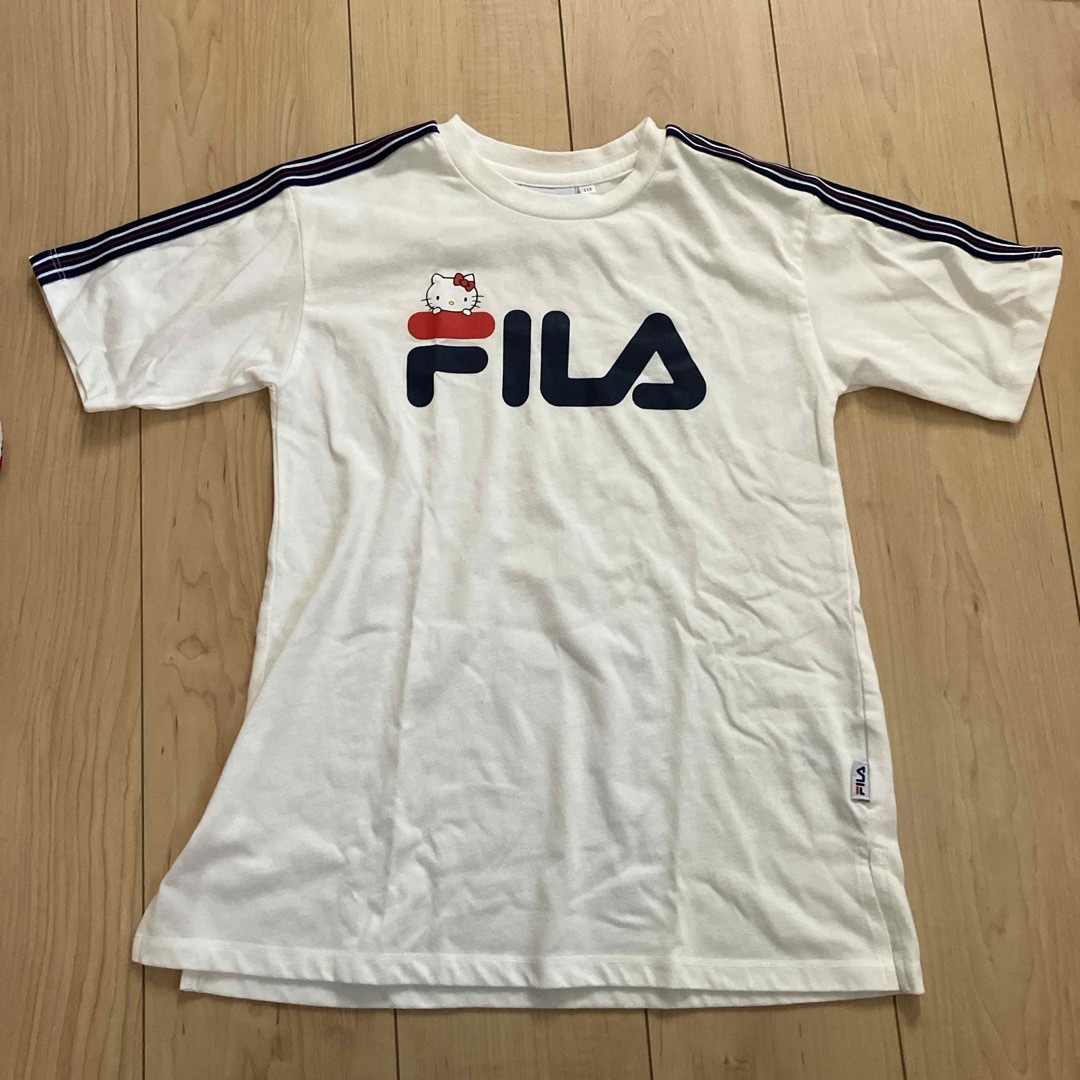 ハローキティ(ハローキティ)の【サイズ110】FILA×ハローキティ　Tシャツワンピース キッズ/ベビー/マタニティのキッズ服女の子用(90cm~)(Tシャツ/カットソー)の商品写真