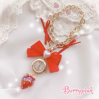 Berrypink♡苺とリボンの時計バッグチャーム♡レッド(チャーム)