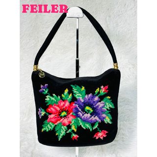 フェイラー(FEILER)の★美品★FEILER ハンドバッグ トートバッグ 黒 花柄 (ハンドバッグ)