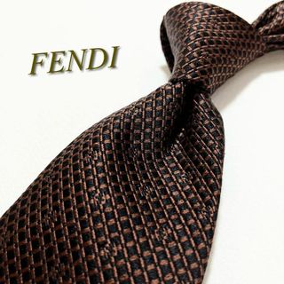 フェンディ(FENDI)の【美品】フェンディ ネクタイ ズッカ柄 マイクロチェック柄 シルク イタリア製(ネクタイ)