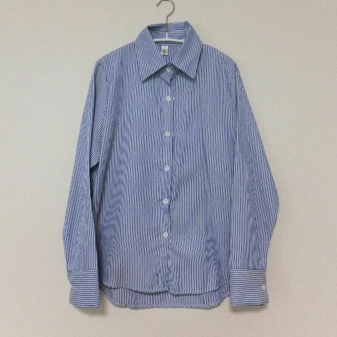 【新品】ストライプシャツ　ブルー　Lサイズ レディースのトップス(シャツ/ブラウス(長袖/七分))の商品写真