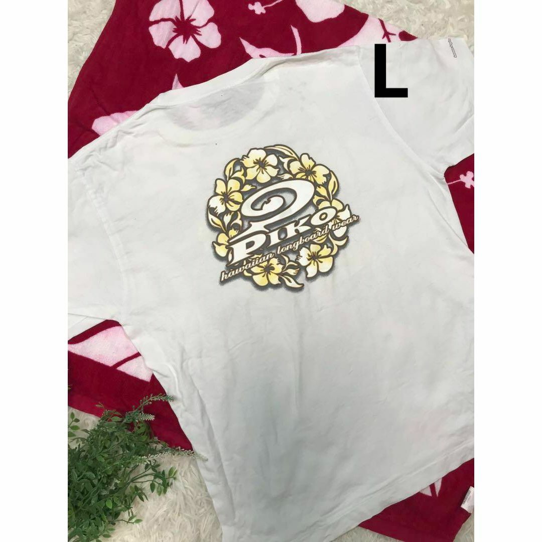 PIKO(ピコ)のPIKO　メンズL　半袖Tシャツ　白ハワイアン柄　コットン メンズのトップス(Tシャツ/カットソー(半袖/袖なし))の商品写真
