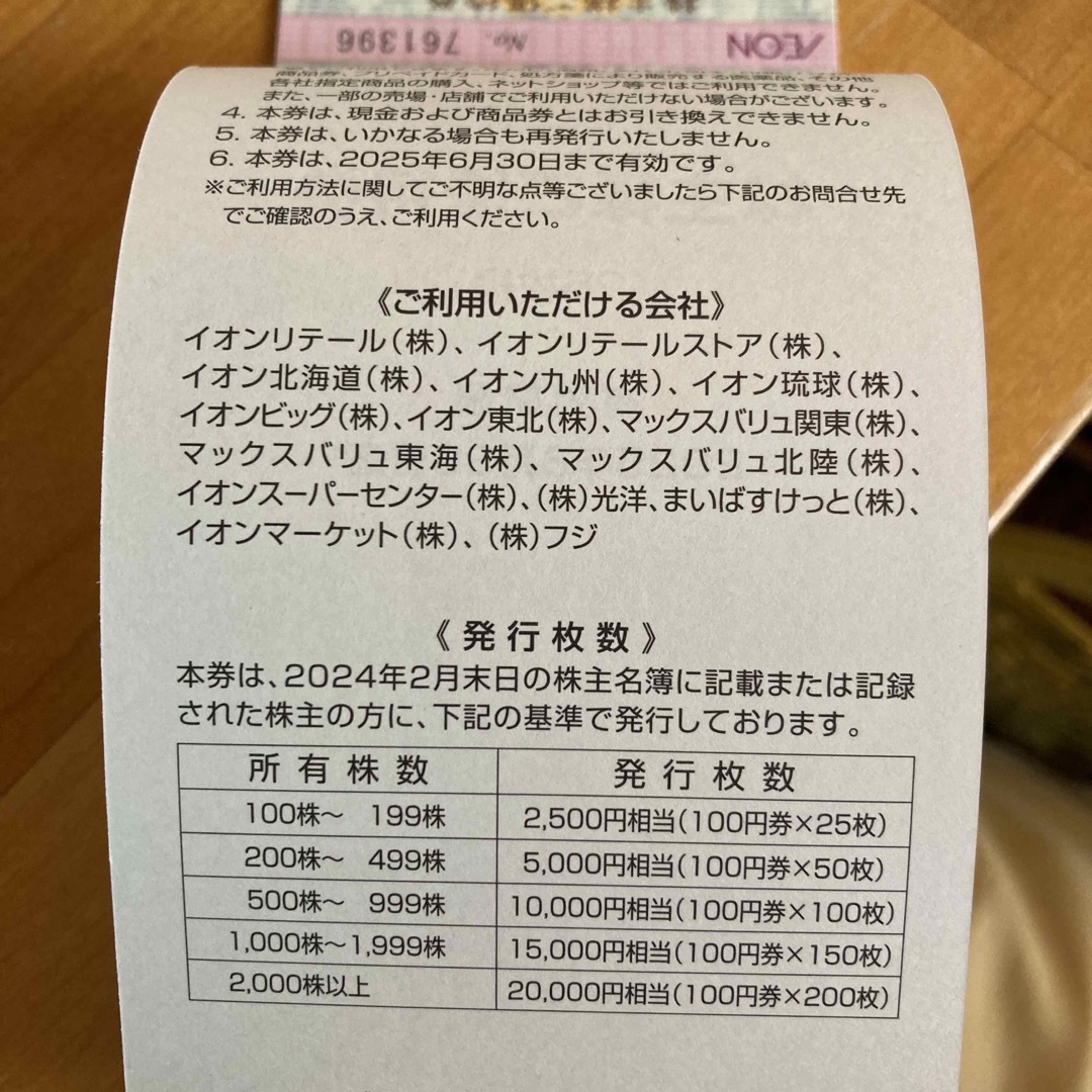 イオン北海道　株主優待5000円分 チケットの優待券/割引券(ショッピング)の商品写真