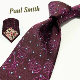 ポールスミス(Paul Smith)の【美品】ポールスミス ネクタイ ドット×ボタニカル柄 シルク 花柄 ピンドット(ネクタイ)