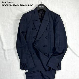 ポールスミス(Paul Smith)の極美品 ポールスミス ダブルブレスト スーツ ウィンドウペン くるみ釦 紺 S(セットアップ)