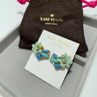 kate spade new york - 【保管袋付き】kate spade フラワーピアス　ターコイズ　ストーン　ブルー