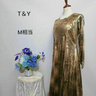 T＆Y　極上美品　ドレス　社交ダンス　パーティー　М相当　ゴールド色系(ロングドレス)