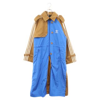 adidas - adidas アディダス BLUE VERSION TRENCH COAT ブルーナイロン切り替えスリーストライプロングトレンチコート ブラウン H20396