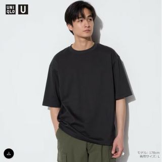 エアリズムコットンオーバーサイズTシャツ（5分袖）09 BLACK　6月(Tシャツ/カットソー(半袖/袖なし))