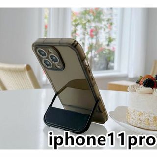 iphone11proケース スタンド付き　半透明 ブラック332(iPhoneケース)