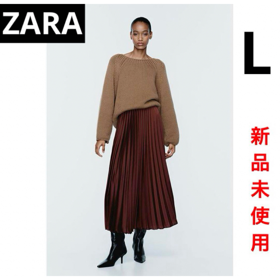 ZARA(ザラ)の新品未使用　ザラ　プリーツ サテン ミディスカート　ワインレッド　完売　タグ付き レディースのスカート(ロングスカート)の商品写真