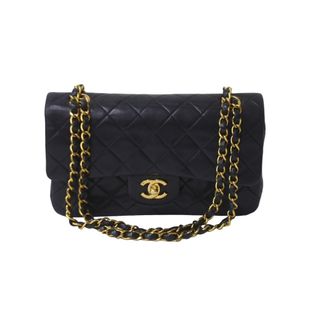 シャネル(CHANEL)のCHANEL シャネル Wフラップ マトラッセ チェーン ショルダーバッグ 23cm 2番台 ラムスキン ブラック ゴールド金具 美品 中古 63127(ショルダーバッグ)