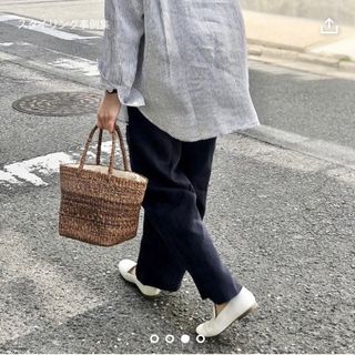 ムジルシリョウヒン(MUJI (無印良品))の無印良品  フレンチリネンストレートパンツ アンクル丈  L  ダークネイビー(カジュアルパンツ)