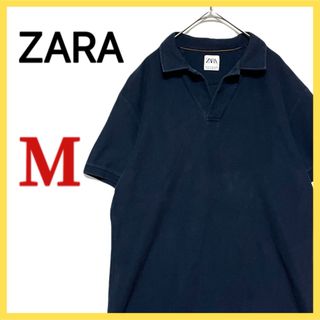 ザラ(ZARA)のZARA ザラ 半袖 ポロシャツ コットン ネイビー Mサイズ(Tシャツ/カットソー(半袖/袖なし))