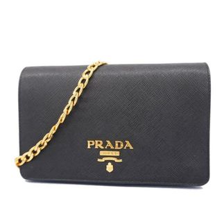 プラダ(PRADA)の【4ia0095】プラダ ショルダーウォレット/サフィアーノ/レザー/ブラック/ゴールド金具 【中古】 レディース(財布)