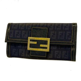 フェンディ(FENDI)の【4ia0109】フェンディ 長財布/ズッキーノ/キャンバス/ブルー/シャンパンゴールド金具 【中古】 レディース(財布)