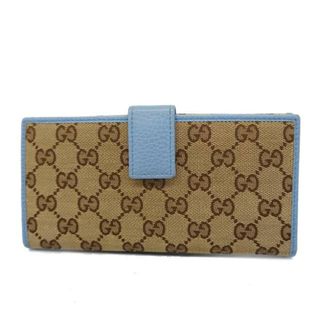 グッチ(Gucci)の【4ia0131】グッチ 長財布/GGキャンバス/231841/キャンバス/ベージュ/ライトブルー/ゴールド金具 【中古】 レディース(財布)