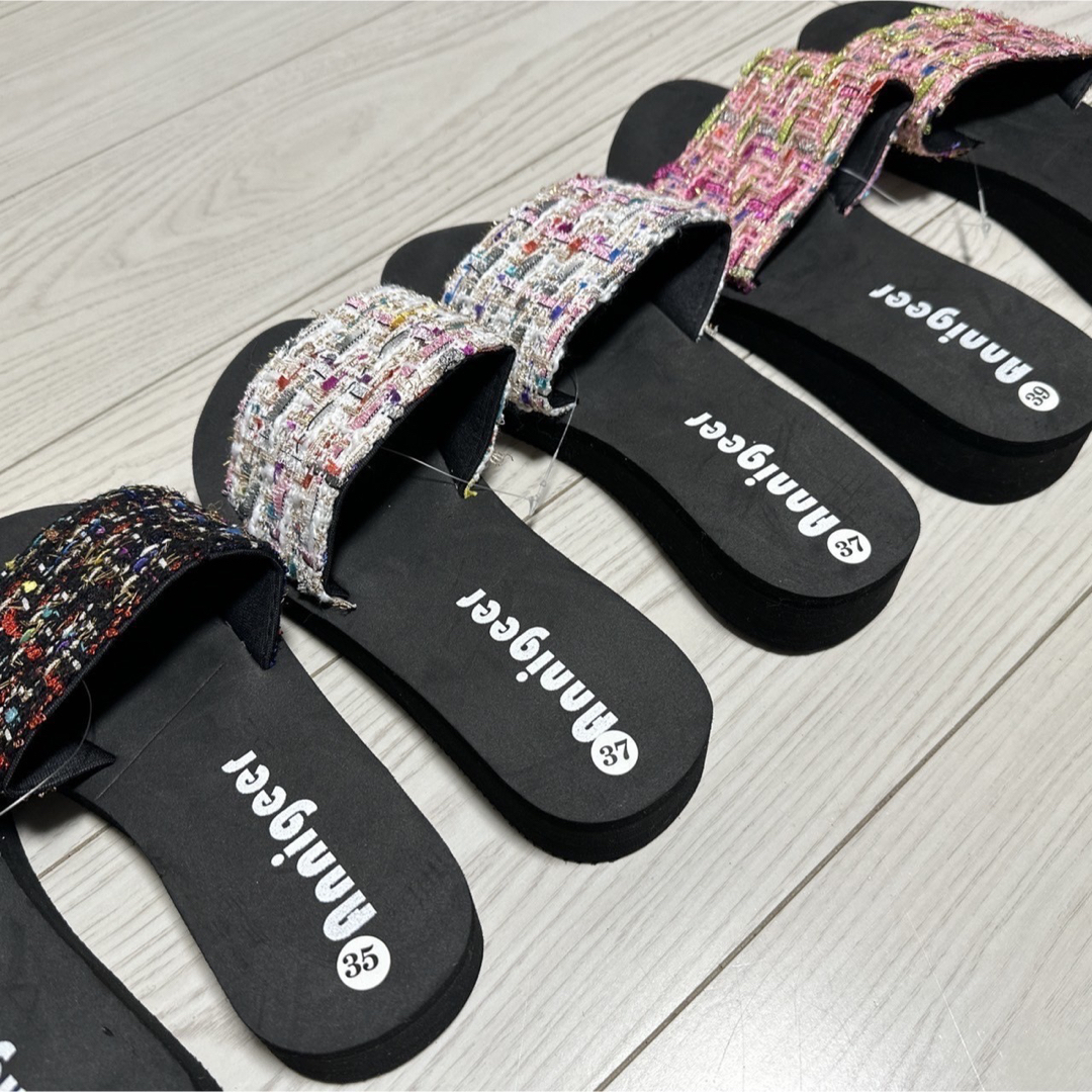 サンダル　ビーサン　厚底　ツイード　海　リゾート　美脚　3cmヒール　ピンク レディースの靴/シューズ(サンダル)の商品写真