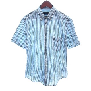 ニューヨーカー(NEWYORKER)のニューヨーカー ボタンダウンシャツ ストライプ 半袖 L 水色 ライトブルー(シャツ)