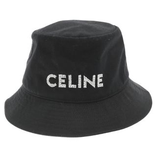 celine - CELINE セリーヌ 22AW studs Hedi Slimane LOGO BUCKET HAT スタッズ ロゴプリントコットンバケットハット 帽子 2AUO7968P ブラック