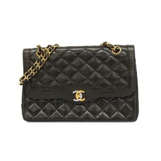 シャネル(CHANEL)の【4ia0216】シャネル ショルダーバッグ/マトラッセ/パリ限定/Wフラップ Wチェーン/ラムスキン/ブラック/ゴールド金具 【中古】 レディース(ショルダーバッグ)