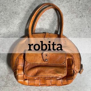 ロビタ(robita)の使用感少 robita レザー丸型ハンドバッグ キャメル メッシュ ボストン(ハンドバッグ)