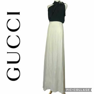 【訳アリ】Gucci★バイカラーロングドレス★シルク★ビジュー★サイズ38