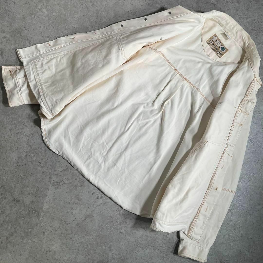 VINTAGE(ヴィンテージ)の香港製 ヴィンテージ ホワイトデニム カバーオール 180abovie 比翼 メンズのジャケット/アウター(Gジャン/デニムジャケット)の商品写真