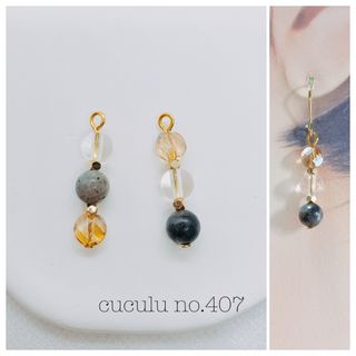 no.407天然石　ピアス　イヤリング　ハンドメイド　ブラックラブラドライト(ピアス)