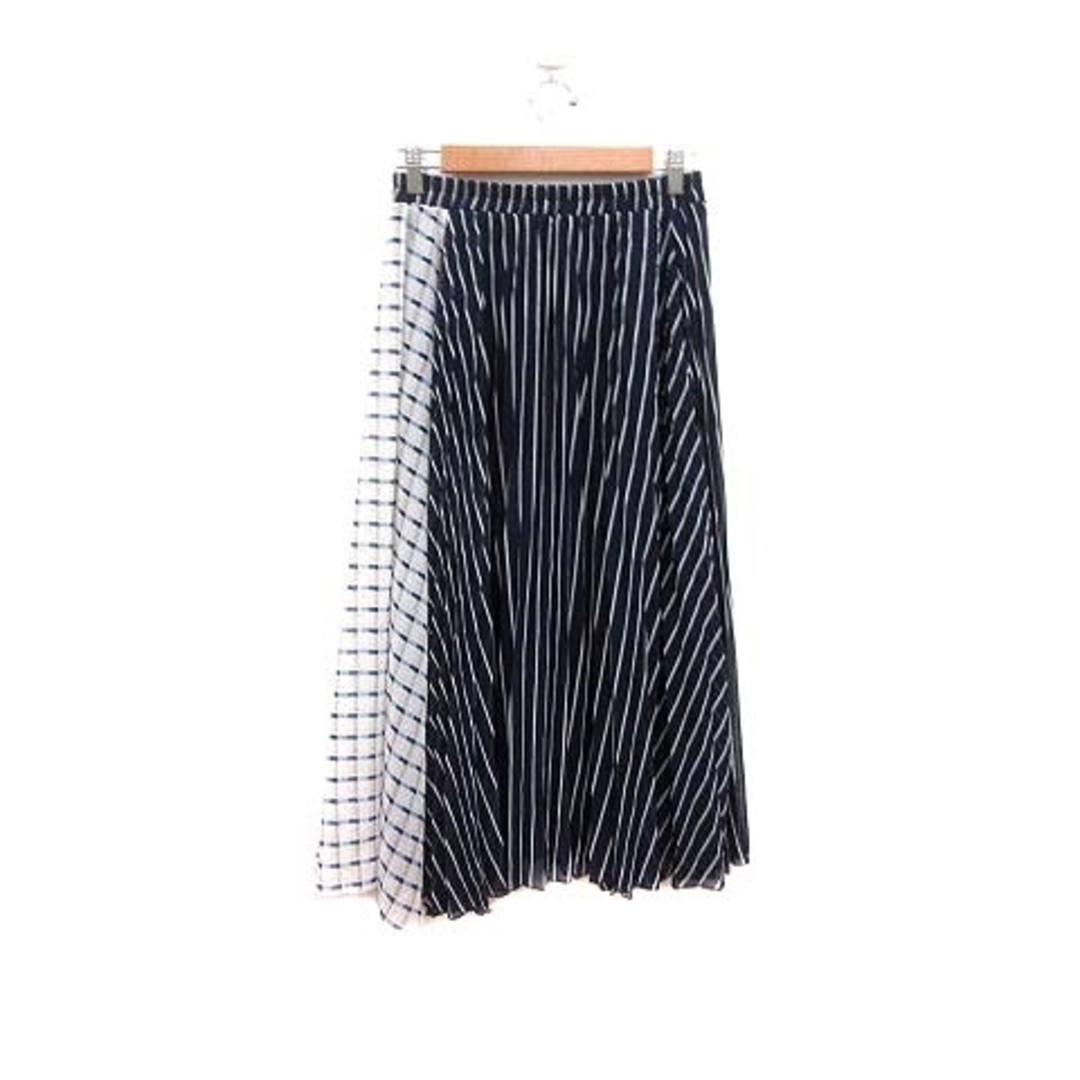 Ciaopanic(チャオパニック)のCIAOPANIC プリーツスカート ロング 切替 ストライプ チェック F 紺 レディースのスカート(ロングスカート)の商品写真