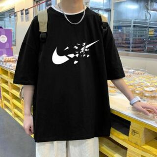 センターロゴ プリント Tシャツ ブラック 韓国 メンズ(Tシャツ/カットソー(半袖/袖なし))