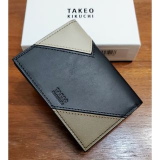 タケオキクチ(TAKEO KIKUCHI)のタケオキクチ　新品　メンズ　レザーカードケース(パッチワーク/ブラック)(名刺入れ/定期入れ)