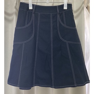 デニム風　ステッチスカート(ひざ丈スカート)
