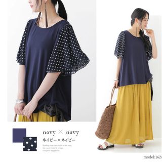 オシャレウォーカー(osharewalker)のn'Or ノアール ドットひらり袖デザインTシャツ(Tシャツ(半袖/袖なし))