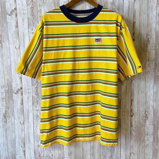 トミージーンズ(TOMMY JEANS)のトミーヒルフィガー　オーバーサイズＬ　マルチカラーボーダー　黄色イエロー　古着(Tシャツ/カットソー(半袖/袖なし))