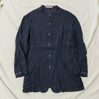 エンポリオアルマーニ(Emporio Armani)のアーカイブ　ヴィンテージ　エンポリオアルマーニスタンドカラーストライプジャケット(ノーカラージャケット)