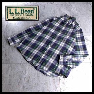 L.L.Bean - 80s 90s USA製 L.L.Bean チェック ネルシャツ ネイビー 緑