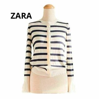 ザラ(ZARA)の120ザラZARA カーディガン　ボーダー　ネイビー　ホワイト　パール調ボタン(カーディガン)