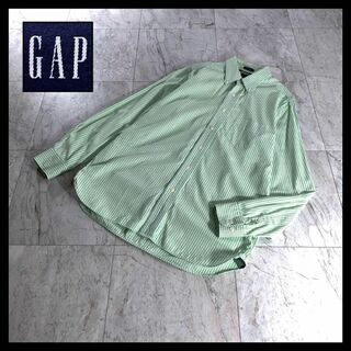ギャップ(GAP)の00s OLD GAP ストライプ ボタンダウン ドレス シャツ 長袖 緑 M(シャツ)