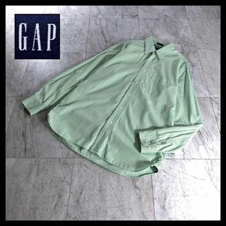 GAP - 00s OLD GAP ストライプ ボタンダウン ドレス シャツ 長袖 緑 M