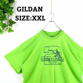 輸入 Tシャツ US古着 XXL オーバーサイズ ビッグプリント グリーン 半袖(Tシャツ/カットソー(半袖/袖なし))