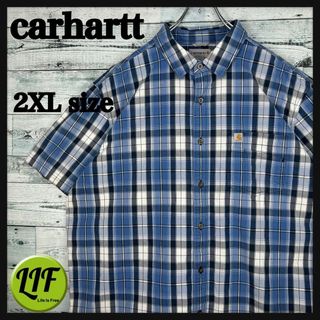 カーハート(carhartt)のカーハート ロゴタグ 胸ポケット 半袖シャツ チェック柄 青白 XXL(シャツ)