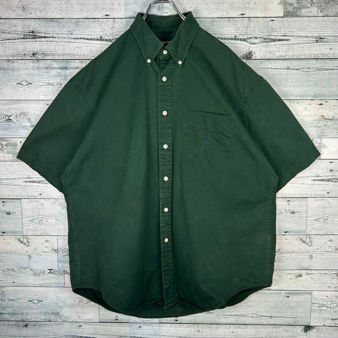 NAUTICA(ノーティカ)のノーティカ 刺繍ロゴ 胸ポケット 半袖 BDシャツ 美品 グリーン XL メンズのトップス(シャツ)の商品写真