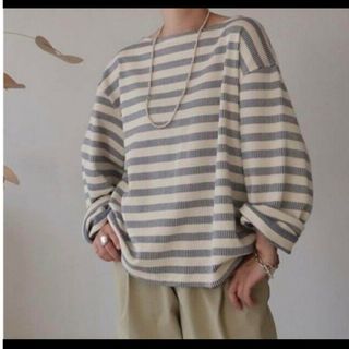 アギュー(ARGUE)のARGUE　French Antique Border Pullover ブルー(カットソー(長袖/七分))