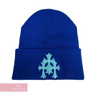 クロムハーツ(Chrome Hearts)のCHROME HEARTS Triple Cross Beanie クロムハーツ トリプルクロスビーニー ニットキャップ ニット帽 ロゴ刺繍 セメタリークロス ブルー【240502】【新古品】【me04】(ニット帽/ビーニー)