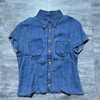 アルマーニジーンズ(ARMANI JEANS)の美品 ARMANI アルマーニ ジーンズ リネン100% デニム 半袖シャツ S(シャツ/ブラウス(半袖/袖なし))