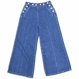 エムエスジイエム(MSGM)の本物 エムエスジーエム MSGM デニム ジーンズ ワイドパンツ ボトムス S コットン ブルー レディース 衣類 洋服 中古(デニム/ジーンズ)